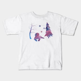 Newfie, Newfoundland Dog, Winter, Snowflakes Kids T-Shirt